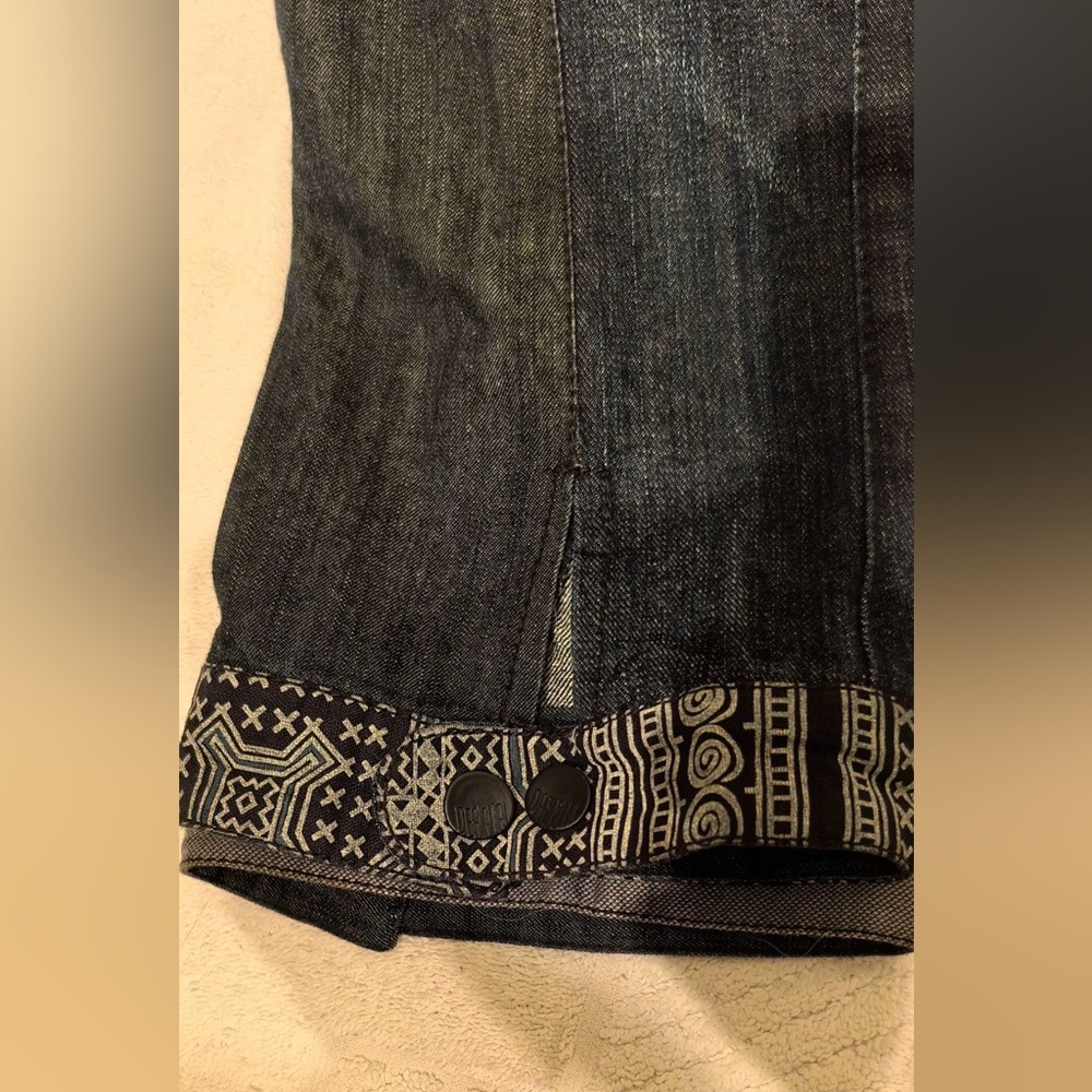 Patchwork Mixed-Media Women’s Jeans - Black & Denim with Red Accent - Picture 3 of 5